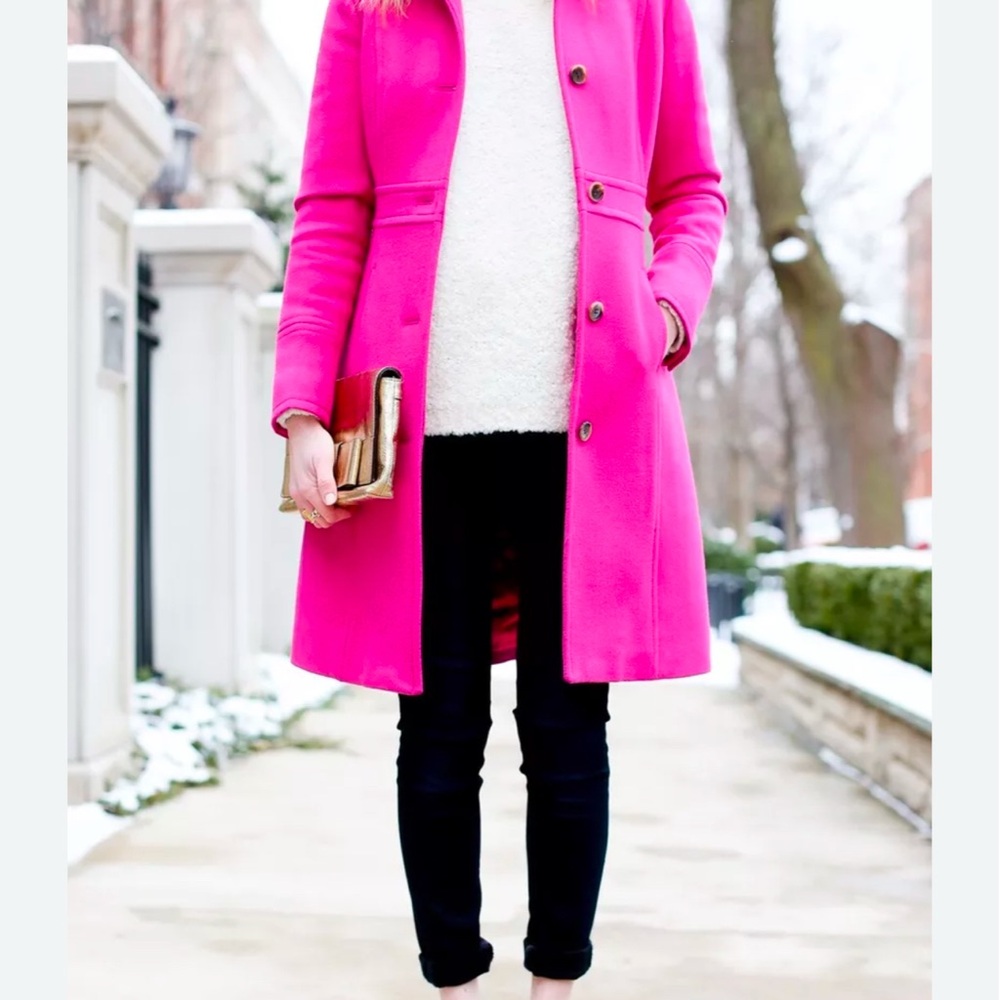 EUC JCrew Bright Pink Lady Day Coat Jacket Neon Azalea Size 2 Blogger favorite